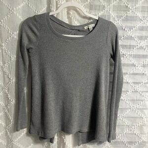American Eagle Outfitters Womens Gray Ribbed Long Sleeve Open Twist Back Top S